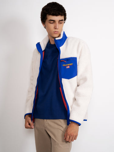 Fleece-Sweatshirt mit Reißverschluss in Creme/Saphir