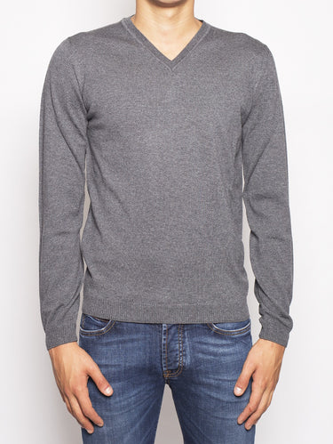 ALPHA STUDIO-Maglione con Profili Elastici Grigio-TRYME Shop