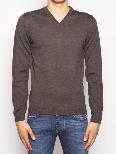 ALPHA STUDIO-Maglione con Profili Elastici Marrone-TRYME Shop
