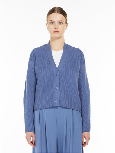 MAX MARA LEISURE-Cardigan Scollo a V in Maglia a Coste Avio-TRYME Shop