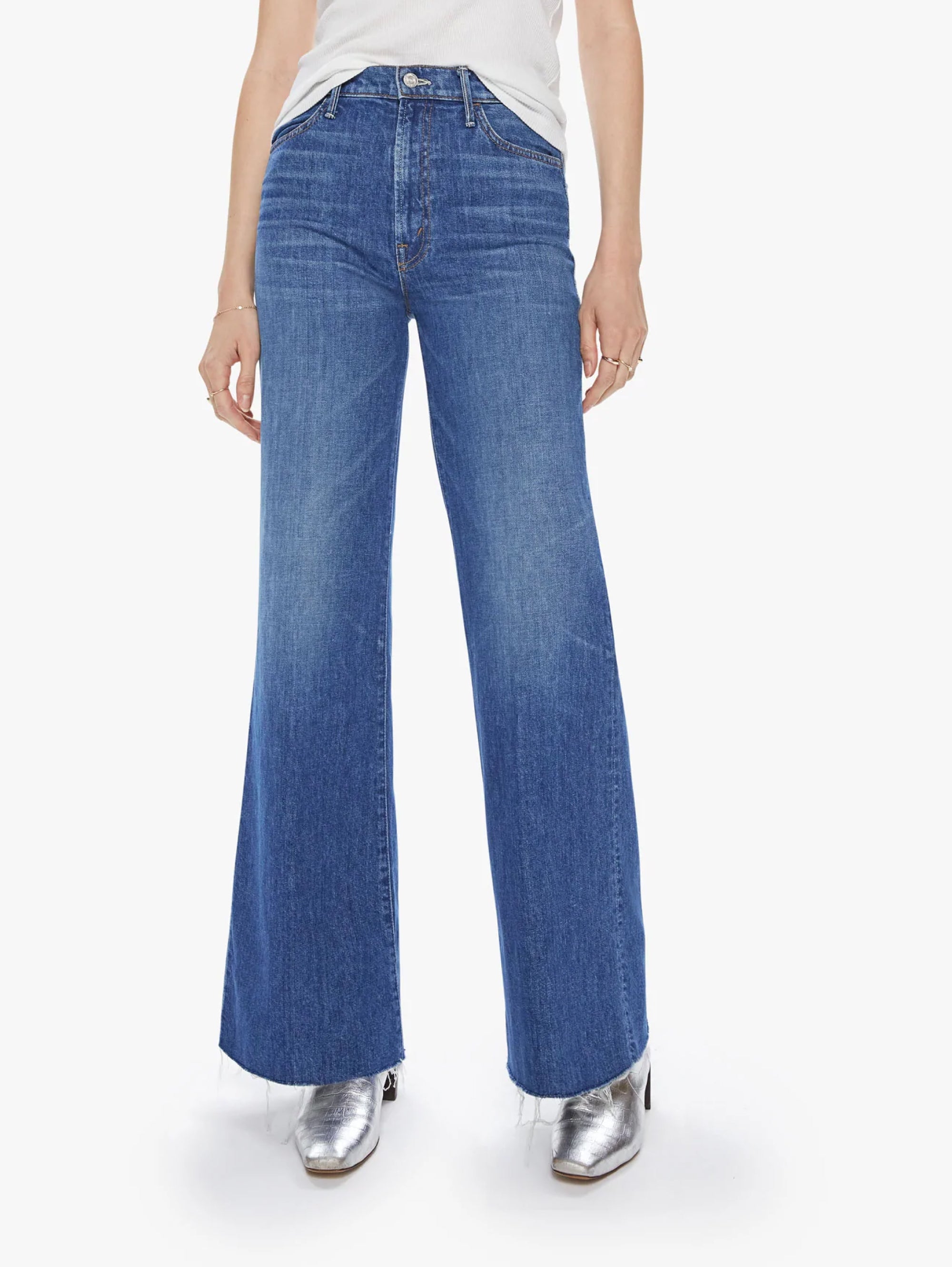 MOTHER-Jeans a Zampa con Orlo Sfrangiato Blu-TRYME Shop
