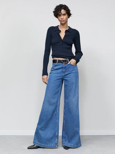 Jeans mit weitem Bein und hoher Taille in Blau