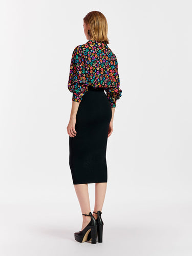 Combined Midi Dress with Knit Skirt Black