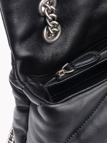 Borsa a Tracolla Love Bag Puff in Nappa Trapuntata Nero/Argento