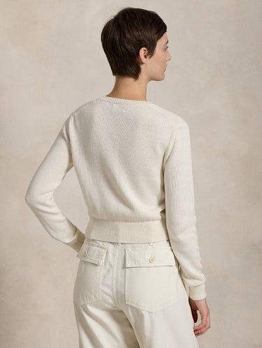White Cotton Crew Neck Cardigan