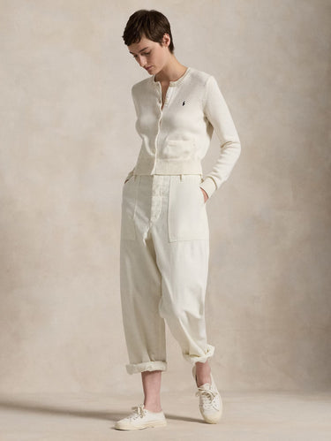 White Cotton Crew Neck Cardigan