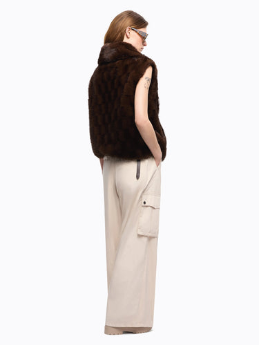 Gilet Effetto Pelliccia con Zip Visone