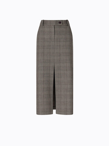 Gonna Longuette in Principe di Galles Beige/Bordeaux