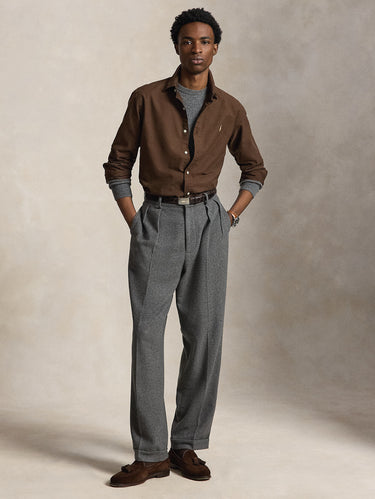 Camicia Oxford Custom Fit Tinta in Capo Marrone