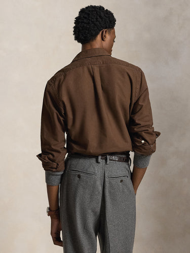 Camicia Oxford Custom Fit Tinta in Capo Marrone