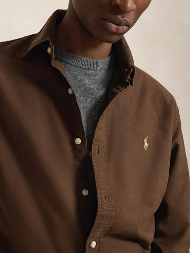 Camicia Oxford Custom Fit Tinta in Capo Marrone