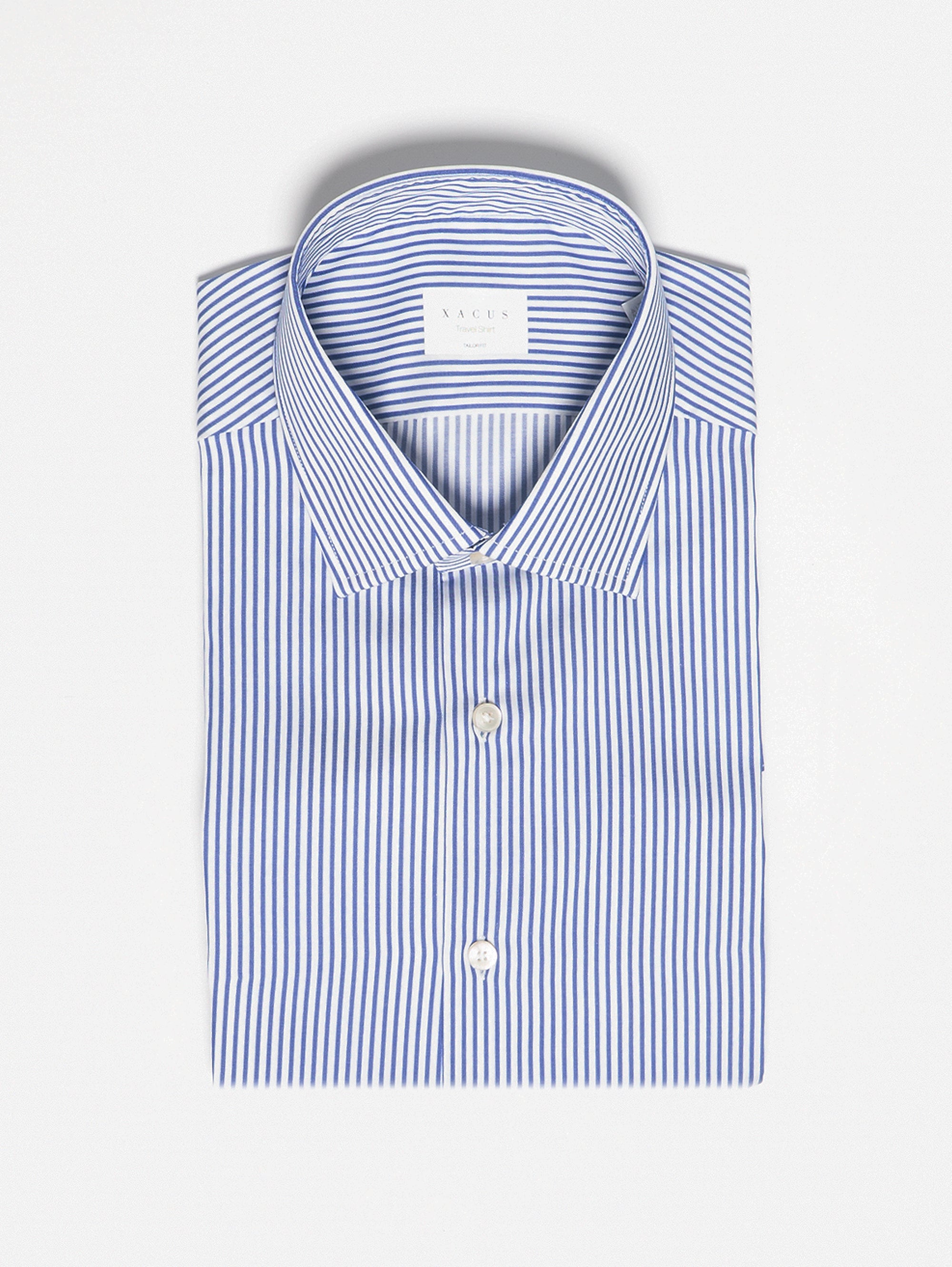 XACUS-Camicia in Cotone No Stiro a Righe Bianco/Blu-TRYME Shop