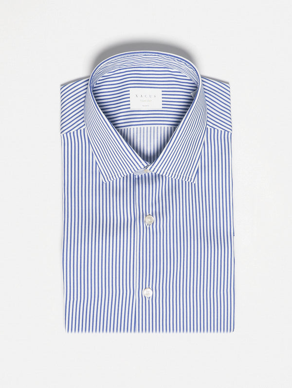 XACUS-Camicia in Cotone No Stiro a Righe Bianco/Blu-TRYME Shop