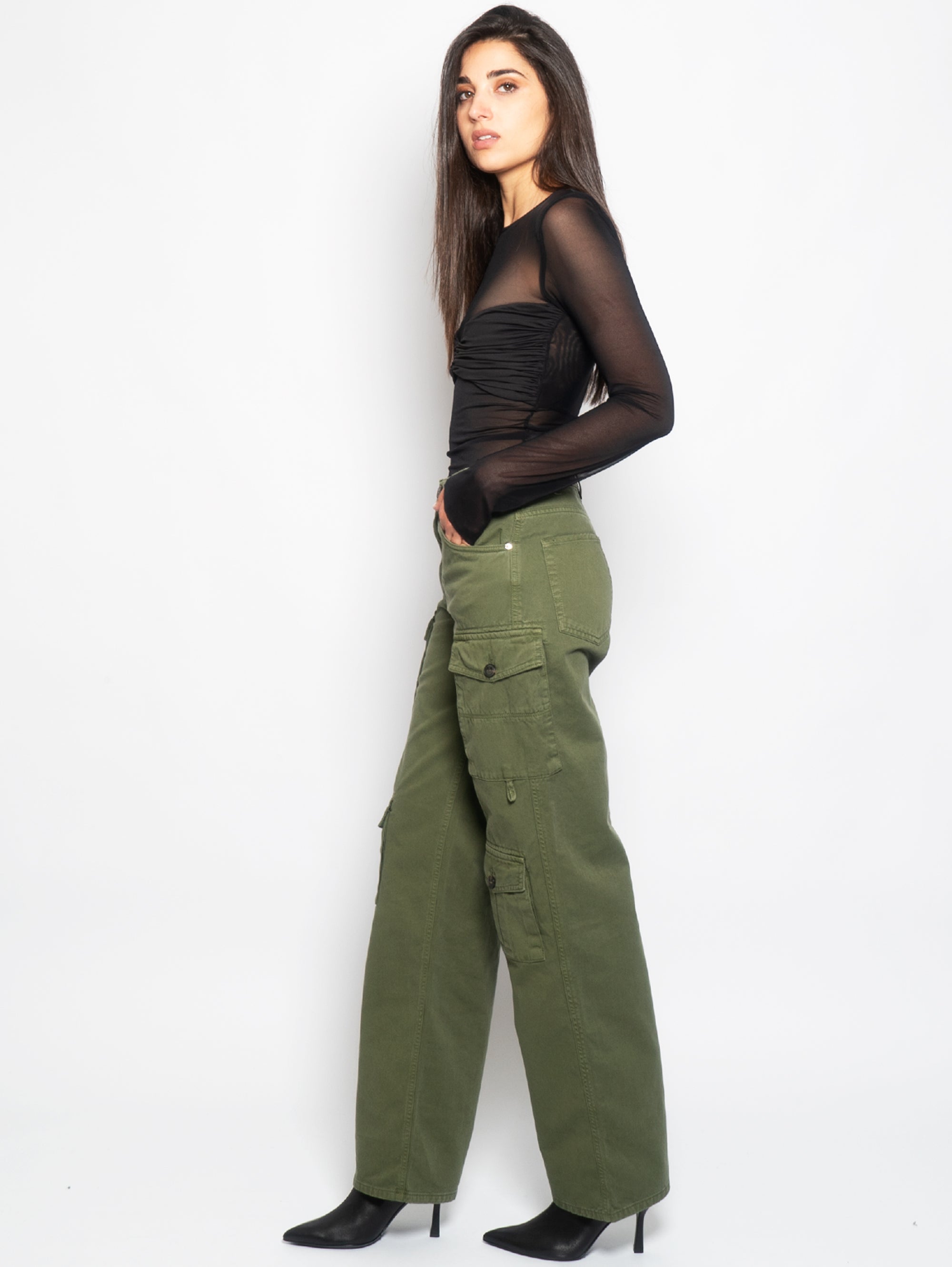 Pantaloni Cargo Ampi Verde