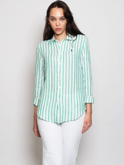 RALPH LAUREN-Camicia in Lino a Righe Verde/Bianco-TRYME Shop