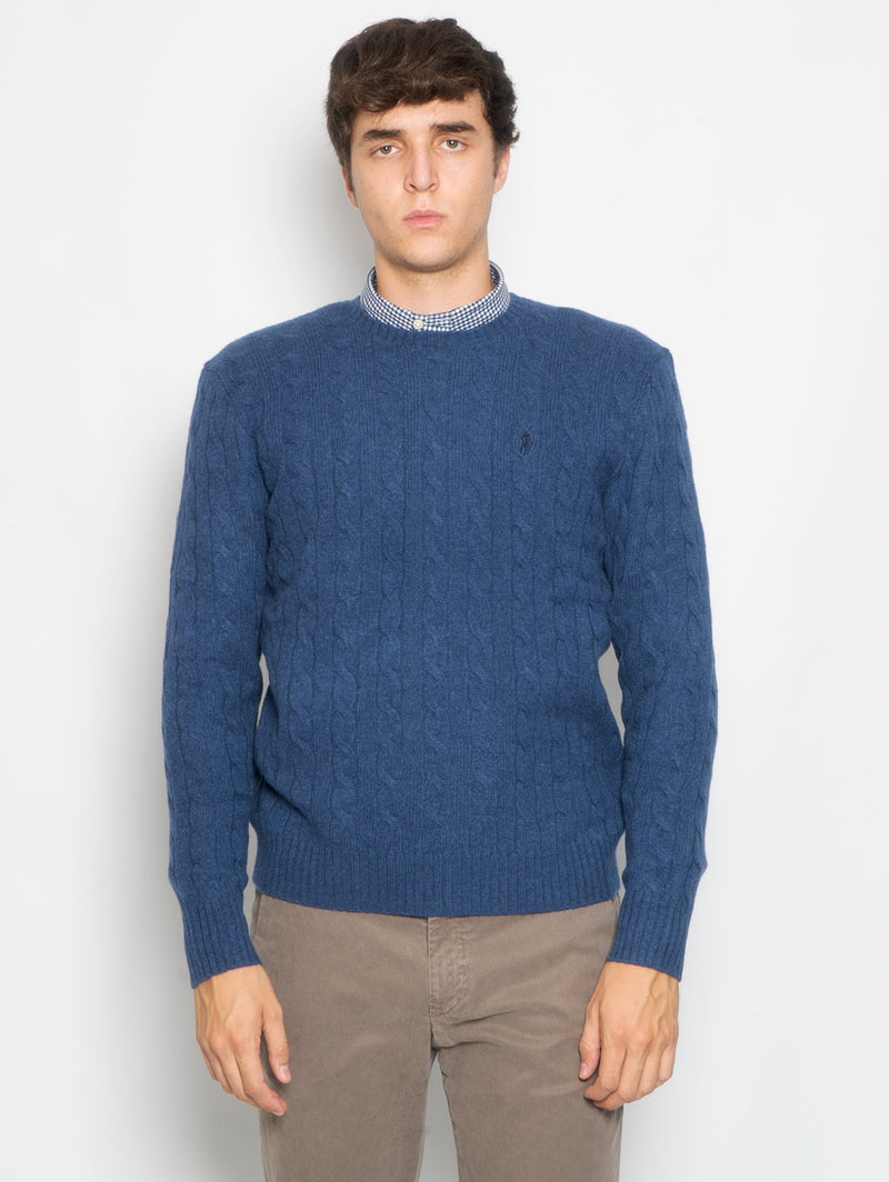 RALPH LAUREN-Maglia a Trecce Blu Chiaro-TRYME Shop
