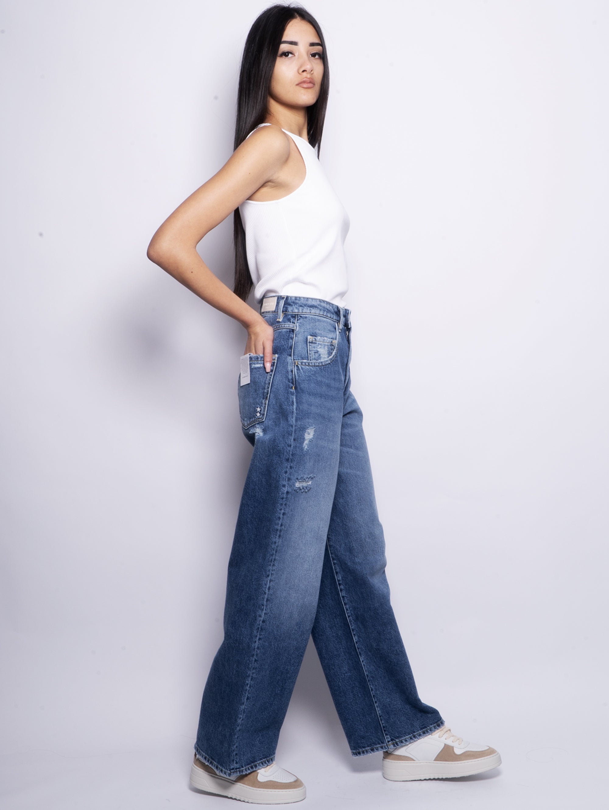 Poppy Jeans with Used Wide Leg Details in Blue