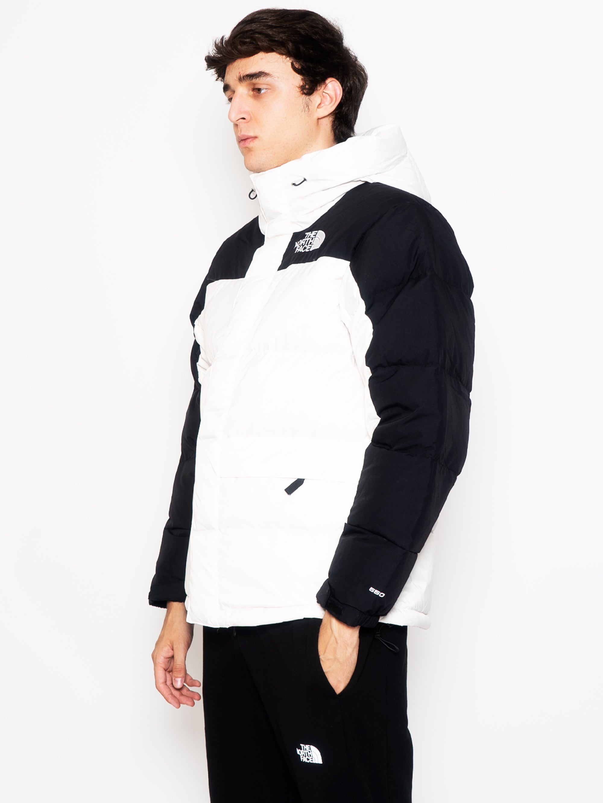 Color Block Himalayan White/Black Hooded Down Jacket