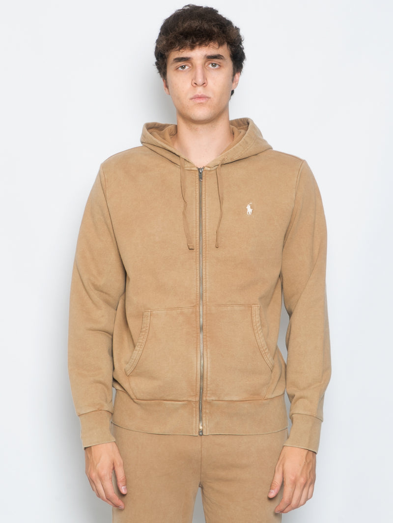RALPH LAUREN-Felpa con Cerniera in Spugna Loopback Beige-TRYME Shop