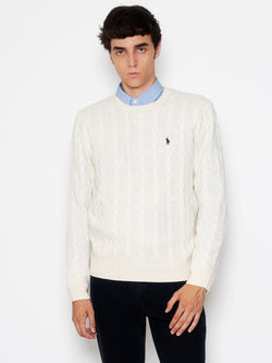 RALPH LAUREN-Maglia a Trecce Crema-TRYME Shop