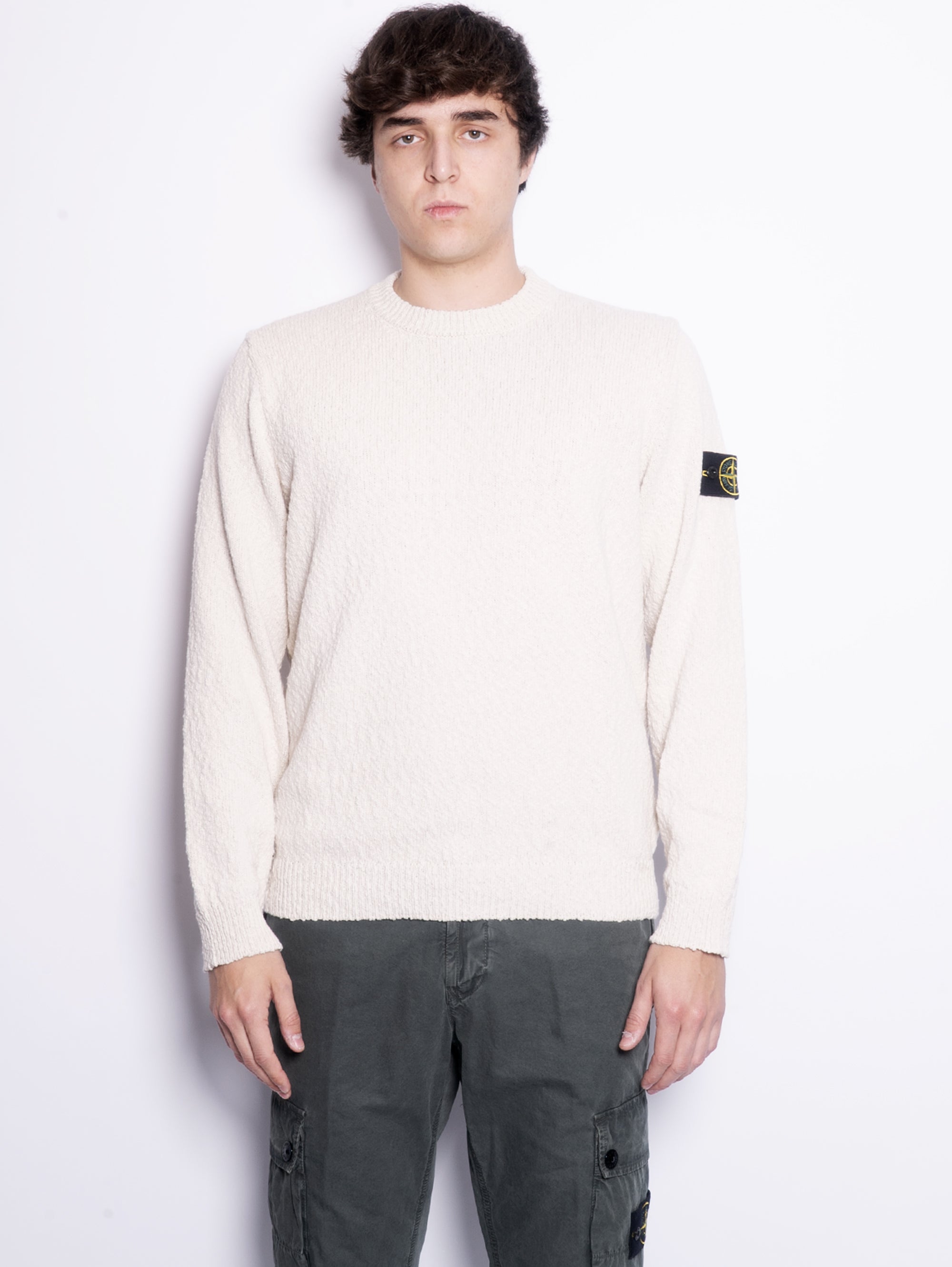 STONE ISLAND-Maglia Girocollo in Cotone Irregolare Beige-TRYME Shop