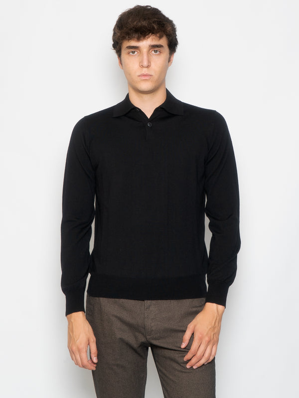 ALPHA STUDIO-Polo con Due Bottoni Nero-TRYME Shop