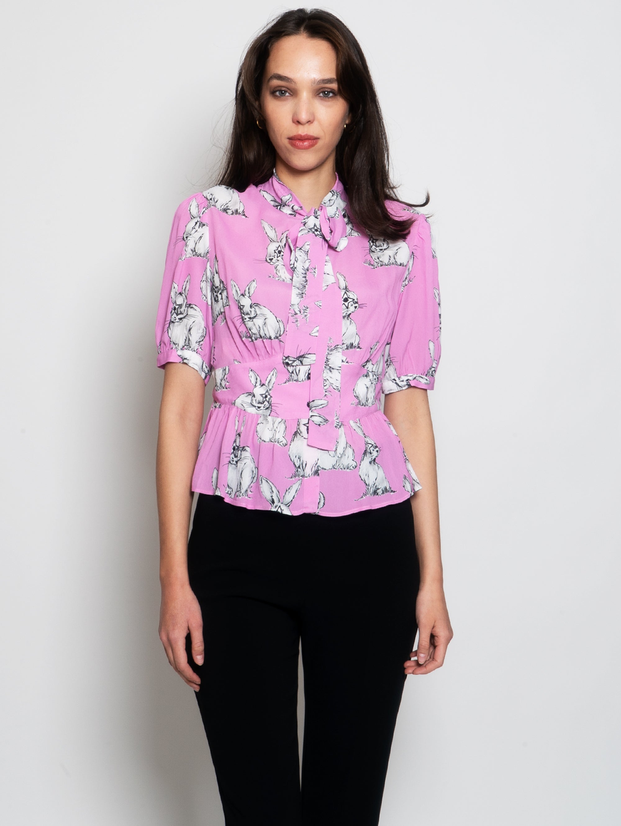 PINKO-Camicia con Stampa Conigli Rosa-TRYME Shop