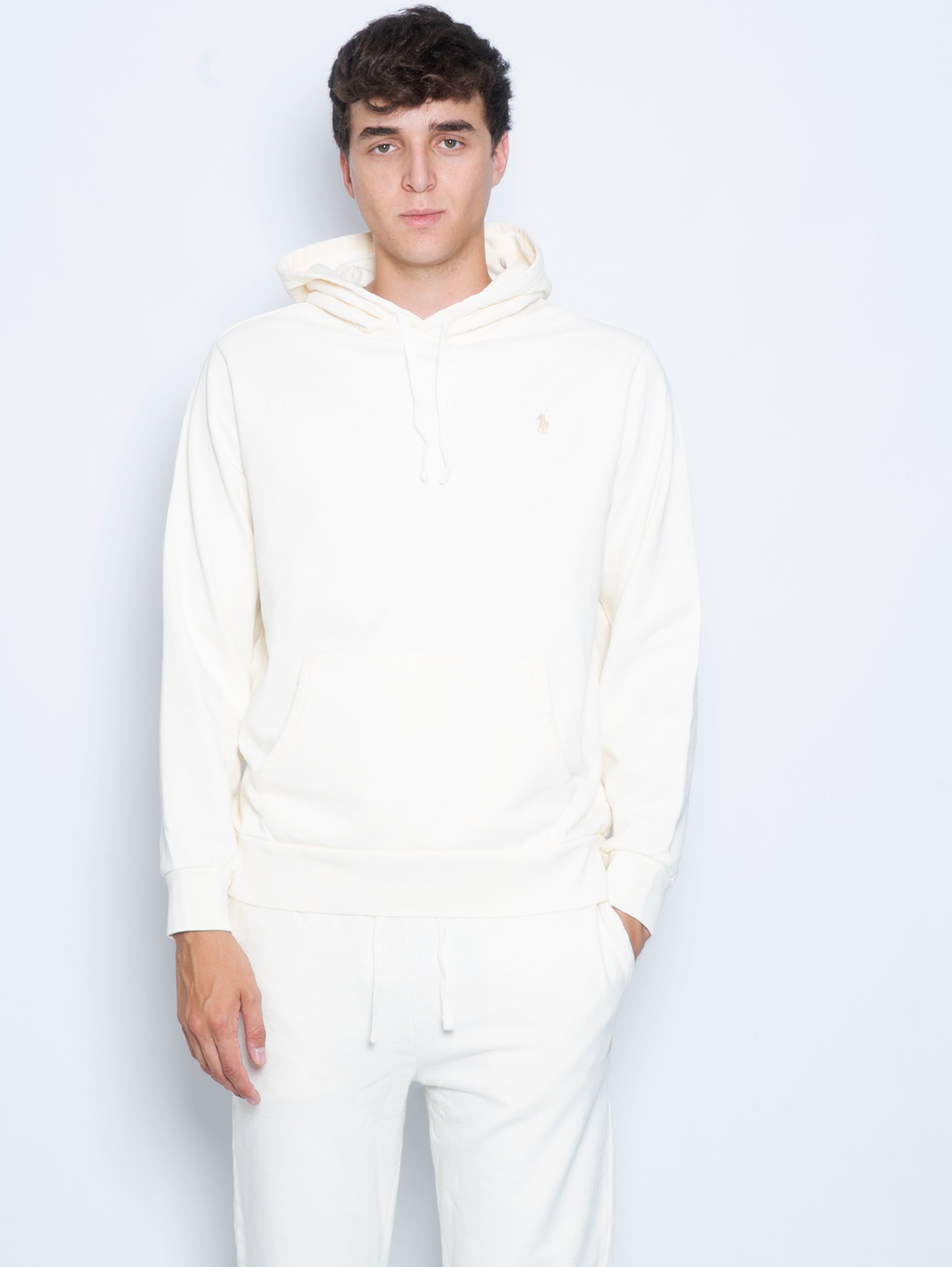 RALPH LAUREN-Felpa con Cappuccio in Spugna Loopback Crema-TRYME Shop