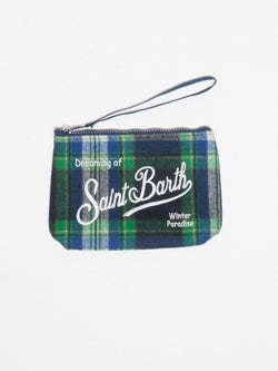 MC2 SAINT BARTH-Pochette con Stampa Tartan Blu/Verde-TRYME Shop
