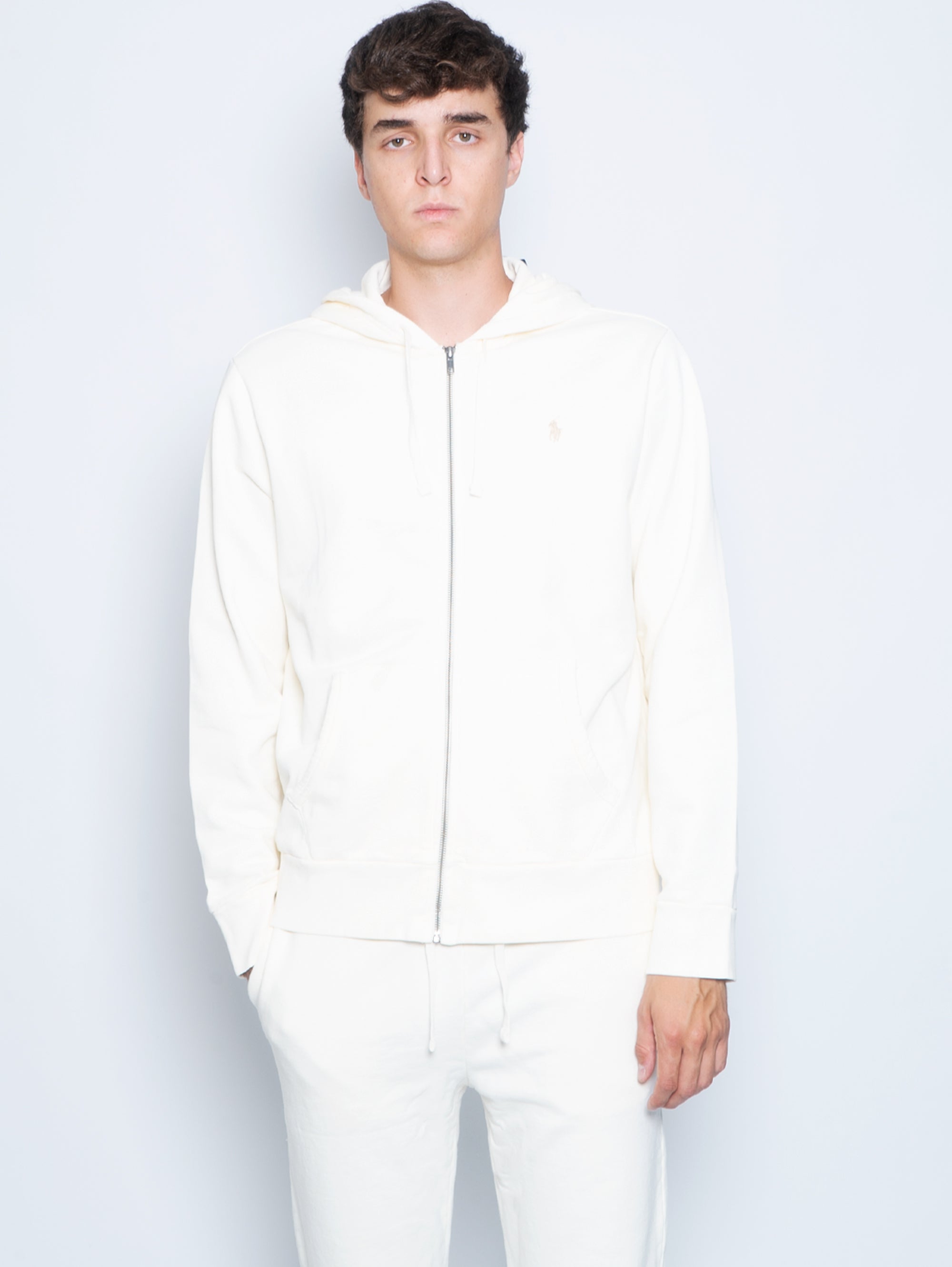 RALPH LAUREN-Felpa con Cerniera in Spugna Loopback Crema-TRYME Shop