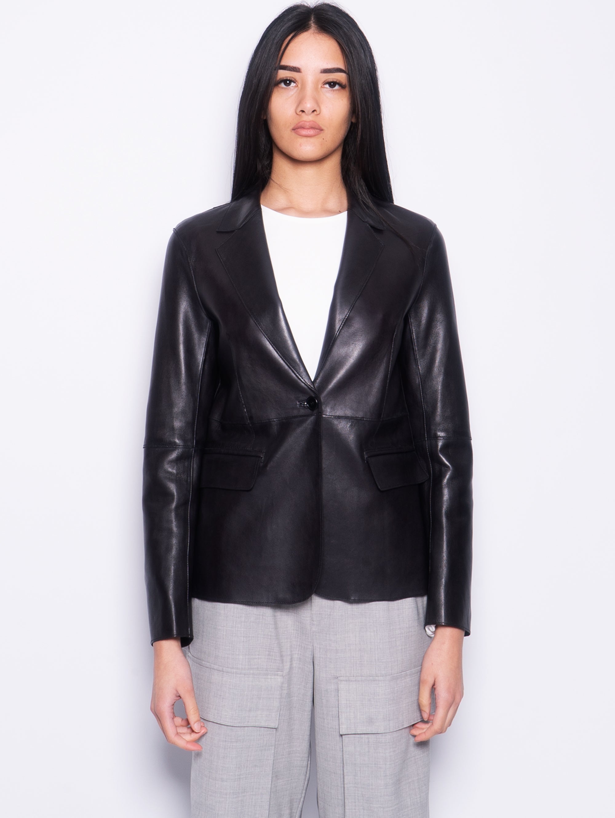 P.A.R.O.S.H.-Giacca Blazer in Pelle Nero-TRYME Shop