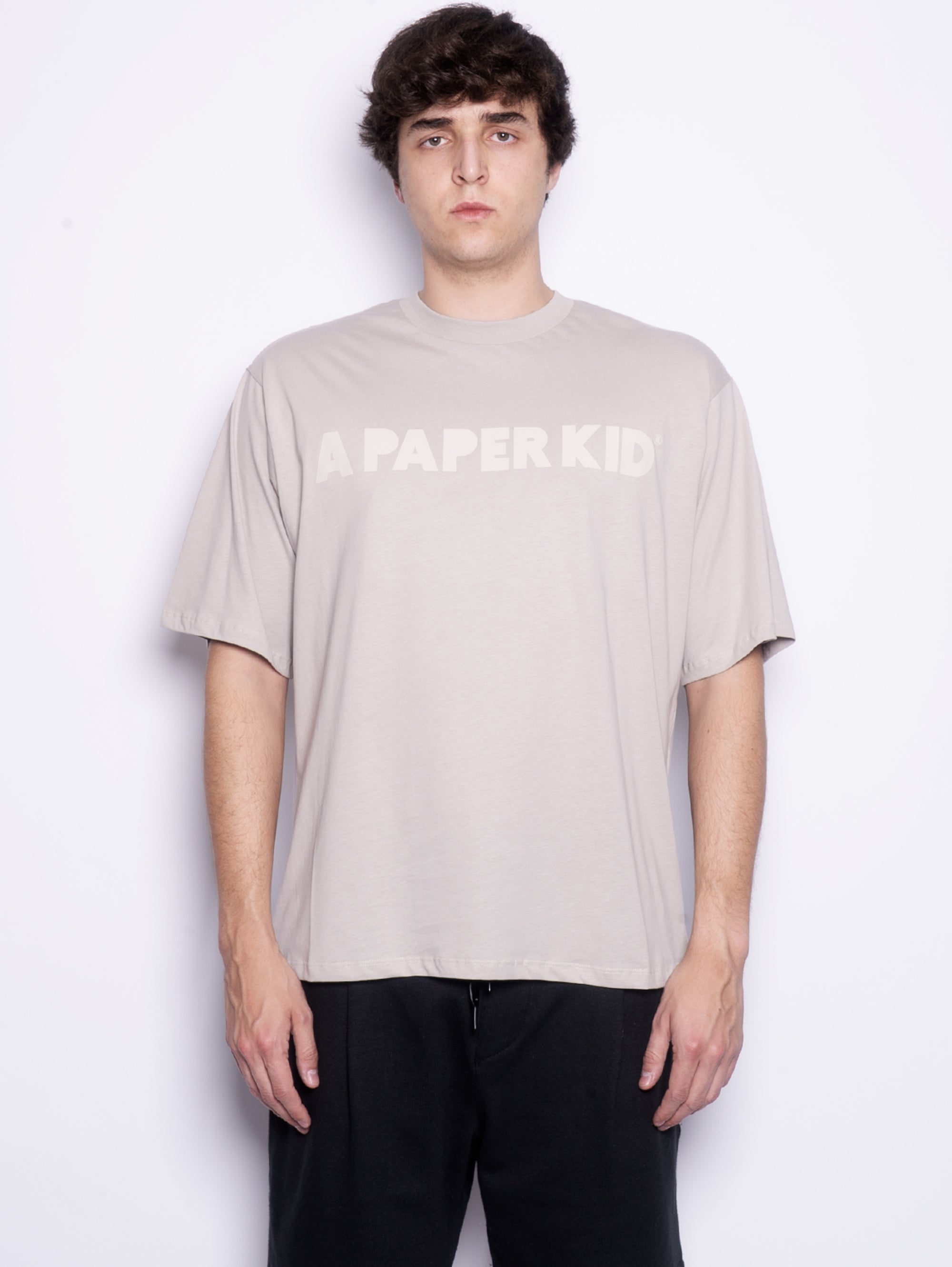 A PAPER KID-T-shirt con Logo Frontale Grigio-TRYME Shop