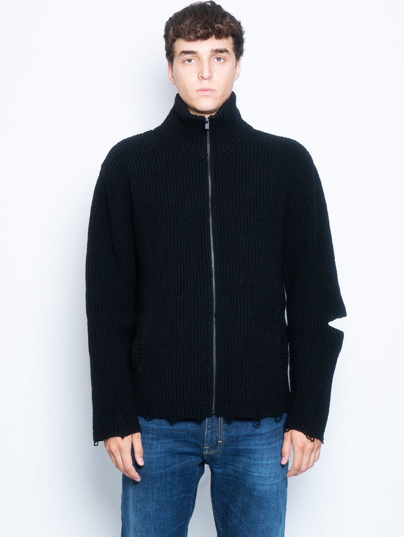 A PAPER KID-Cardigan Full Zip Destroyed Nero-TRYME Shop