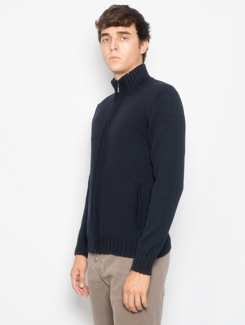 Cardigan in Maglia Full Zip Blu