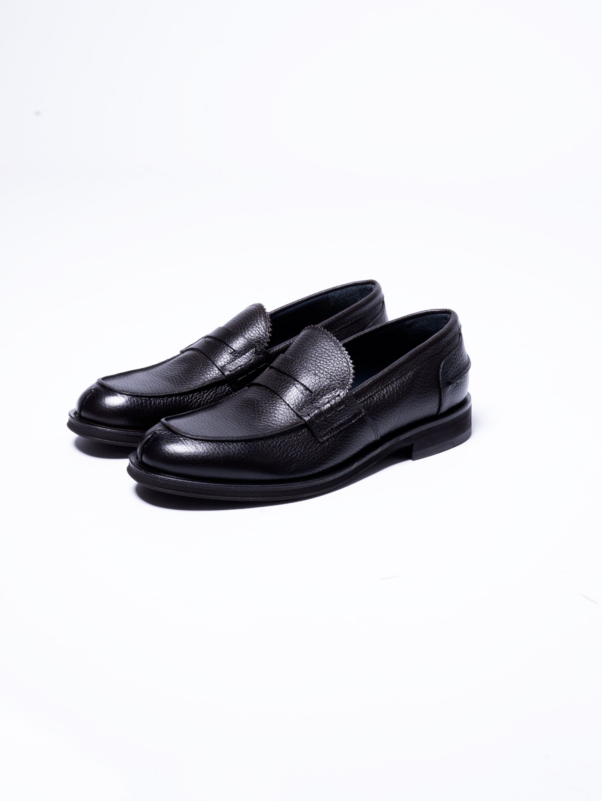 Penny Loafer Moccasin in Dark Brown Grained Leather