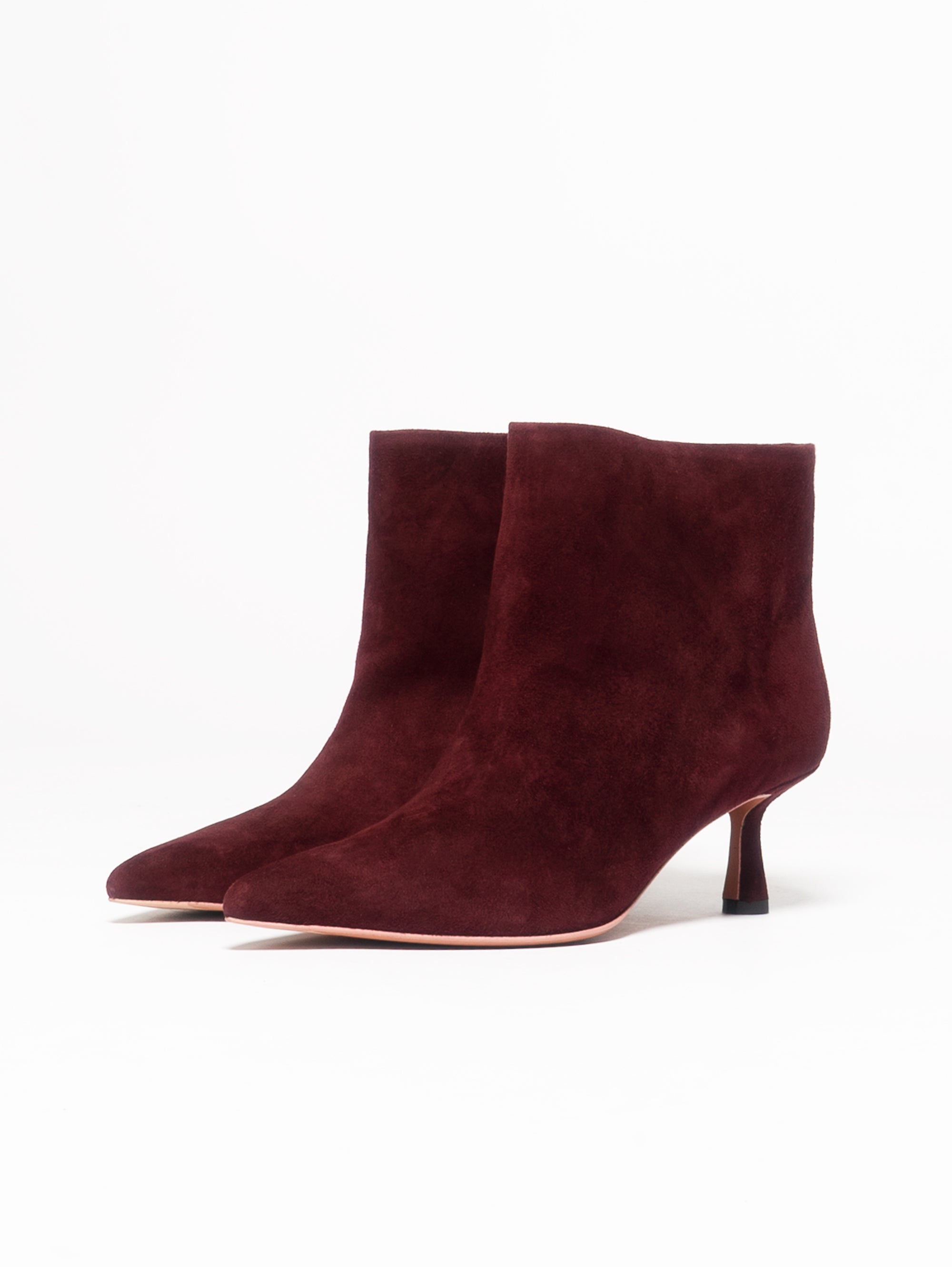 Burgundy Tubular Suede Ankle Boots