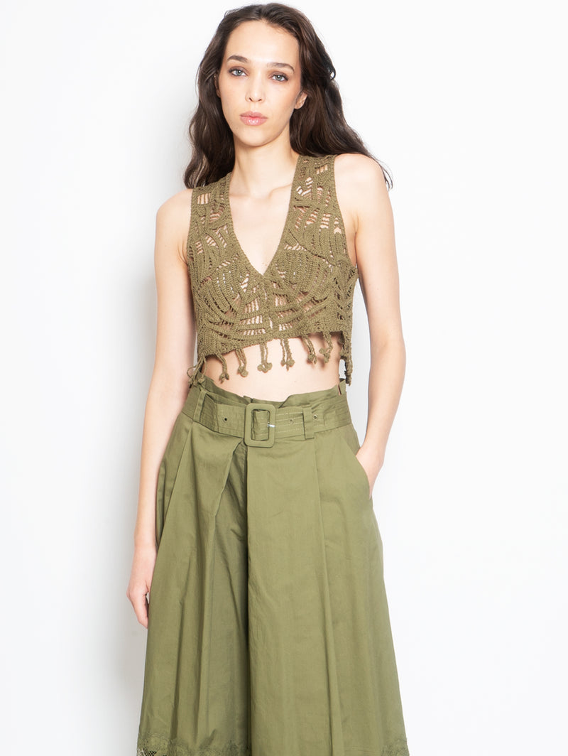 TWIN SET-Top Cropped Crochet Verde-TRYME Shop