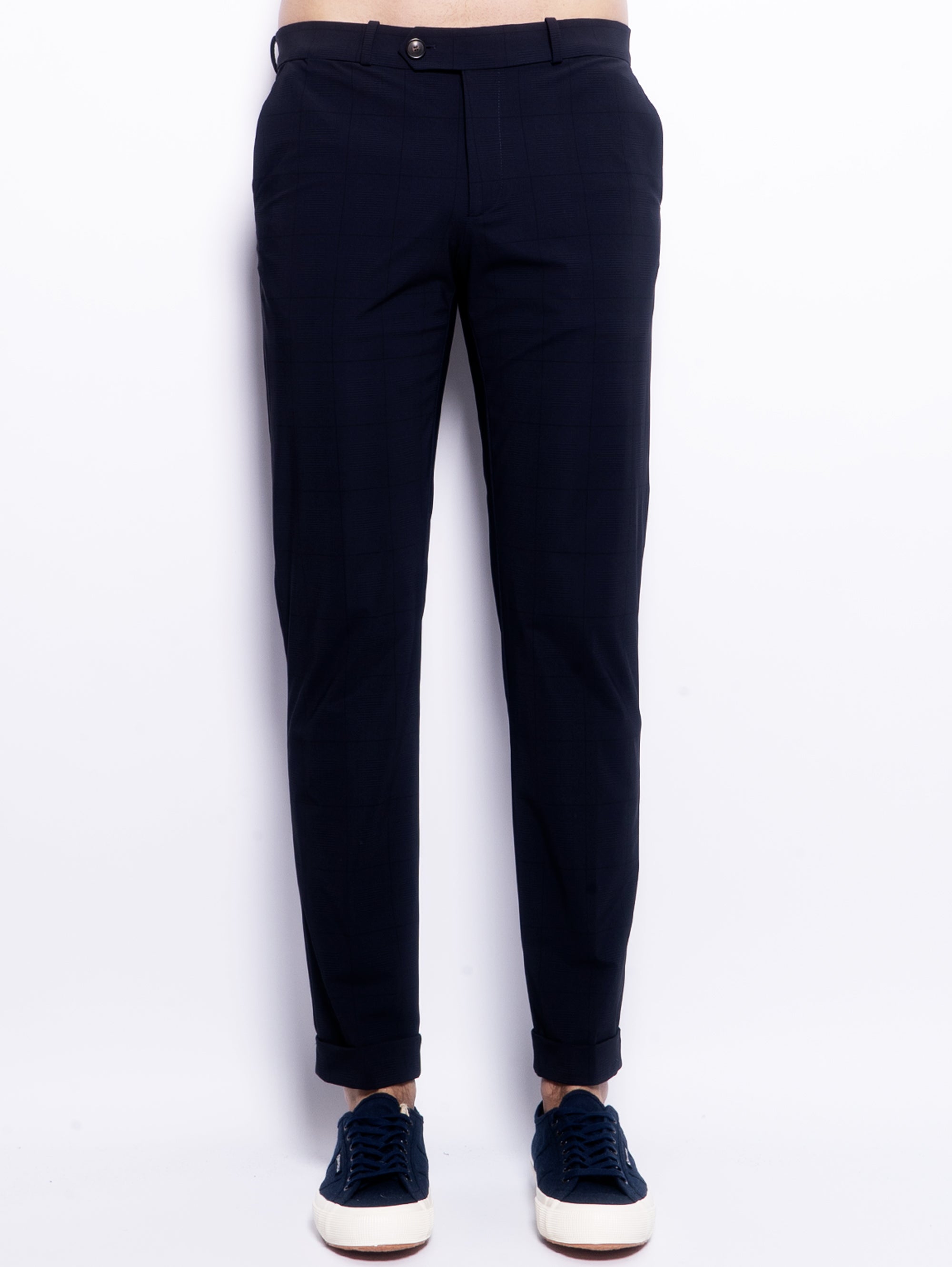 RRD-Pantaloni Principe di Galles in Tessuto Elasticizzato Blu-TRYME Shop