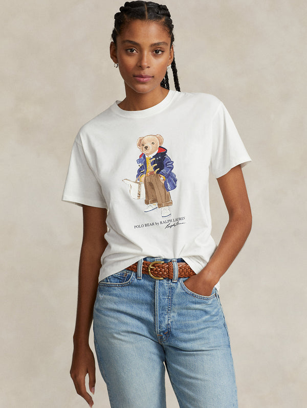 RALPH LAUREN-T-shirt con Stampa Grafica Polo Bear Bianca-TRYME Shop