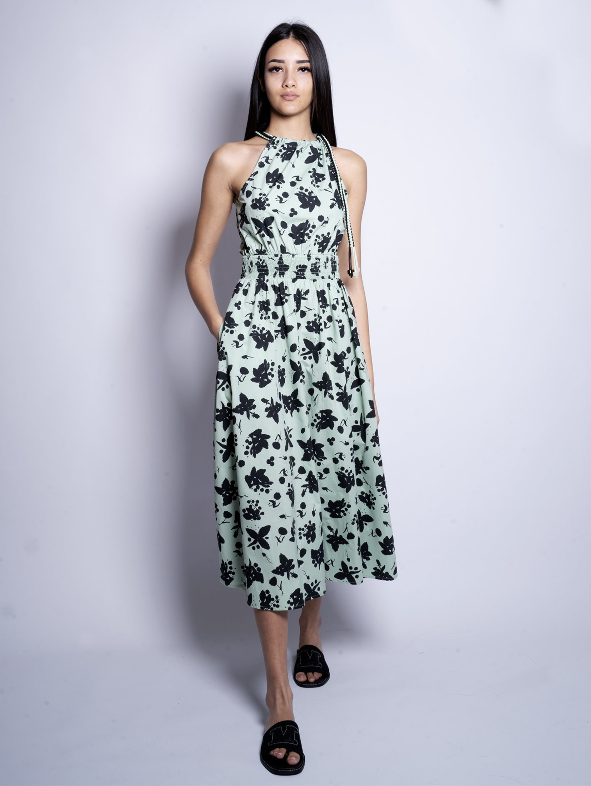 ESSENTIEL ANTWERP-Abito Midi Floreale Verde-TRYME Shop