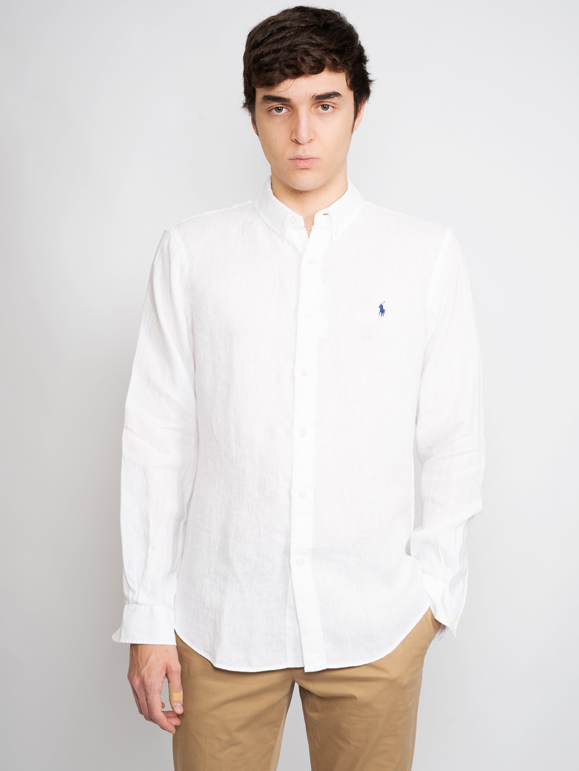 White Slim Fit Linen Shirt