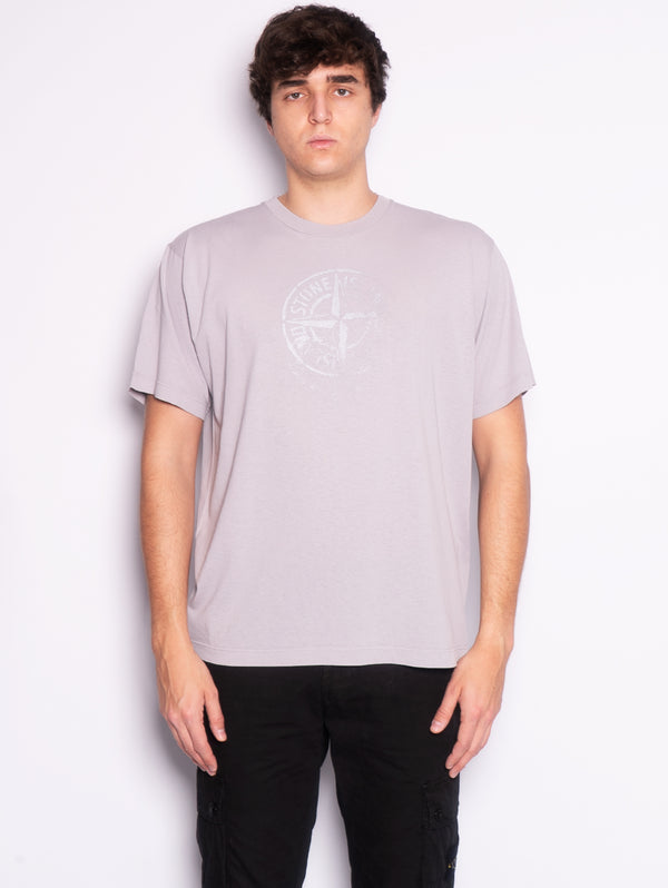 STONE ISLAND-T-shirt Tinta in Capo con Logo Riflettente Grigio-TRYME Shop