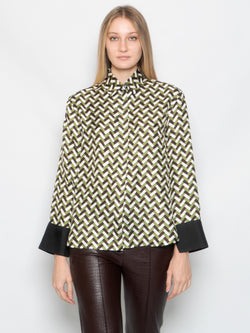 MAX MARA LEISURE-Camicia in Seta Stampa Geometrica Verde-TRYME Shop