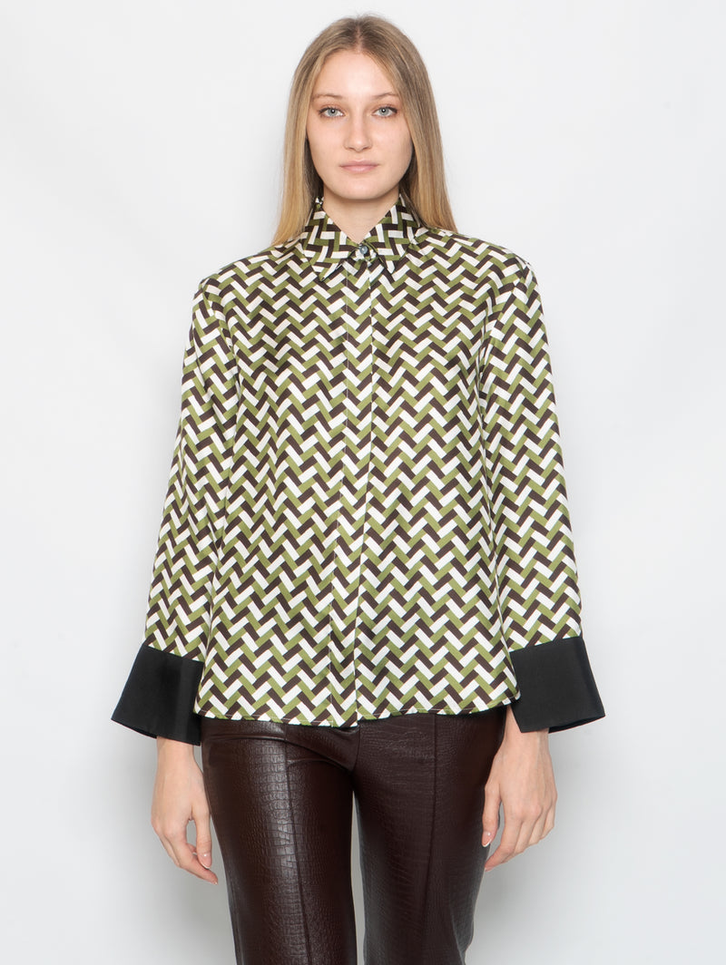 MAX MARA LEISURE-Camicia in Seta Stampa Geometrica Verde-TRYME Shop