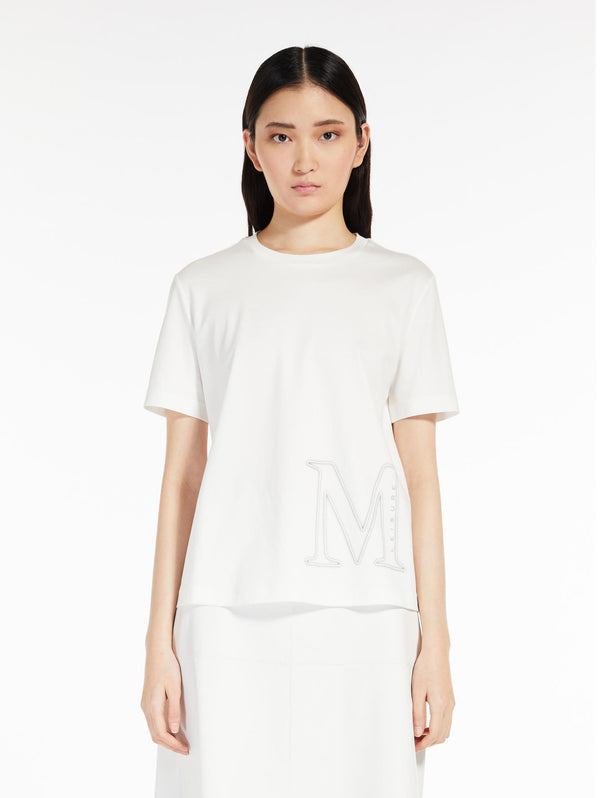 MAX MARA LEISURE-T-shirt con Logo Monogram "M" Bianca-TRYME Shop