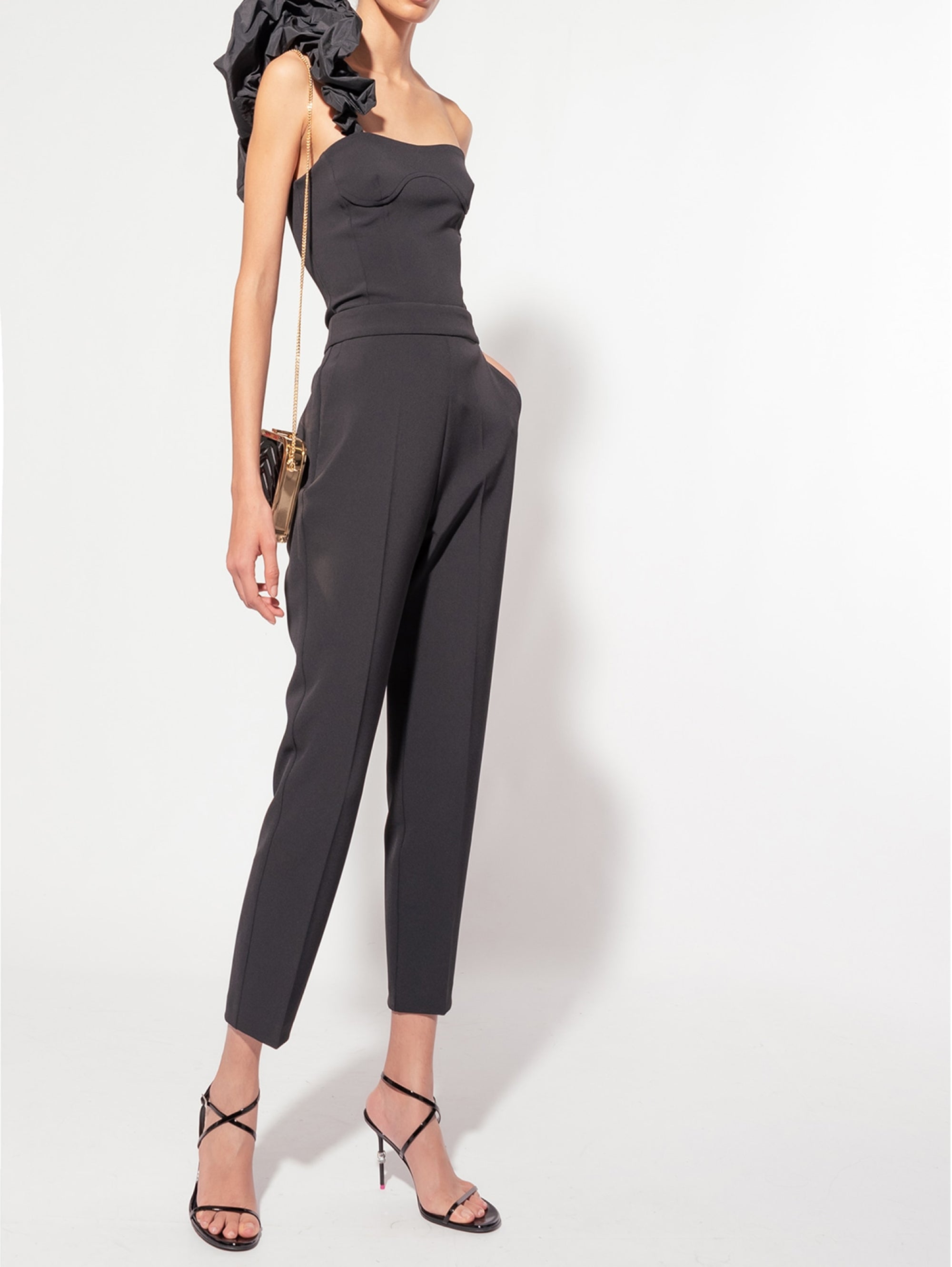 PINKO-Pantaloni Slim in Crêpe Nero-TRYME Shop