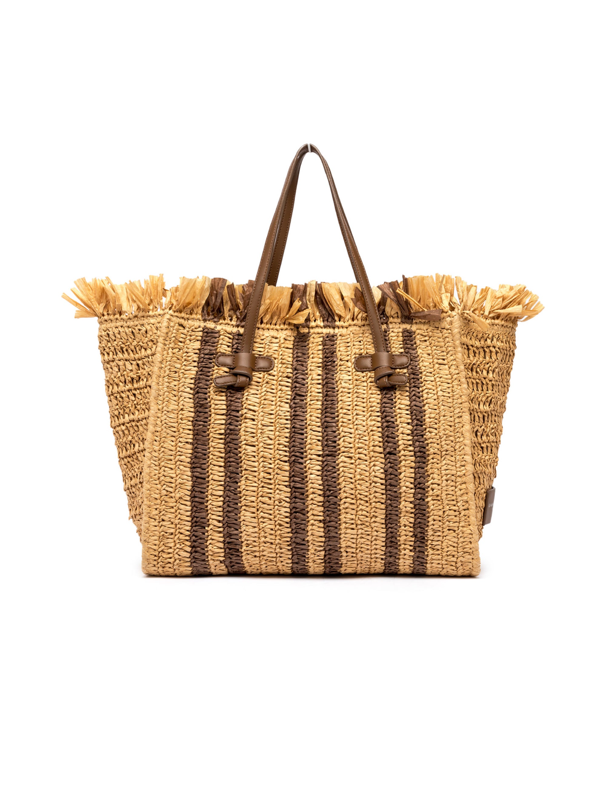 Straw Bag with Coffee Crochet Work