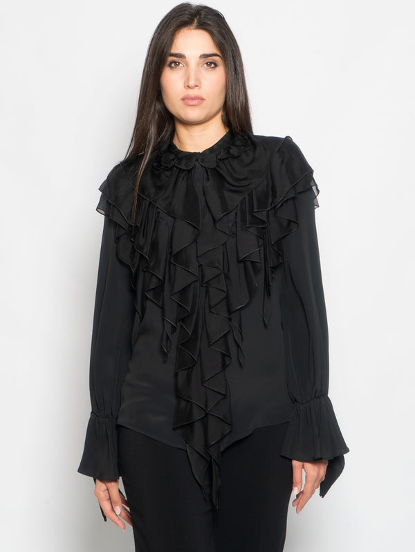 PINKO-Blusa con Cascata di Volant Nero-TRYME Shop