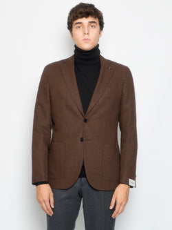 PAOLONI-Giacca Principe di Galles in Lana Marrone-TRYME Shop