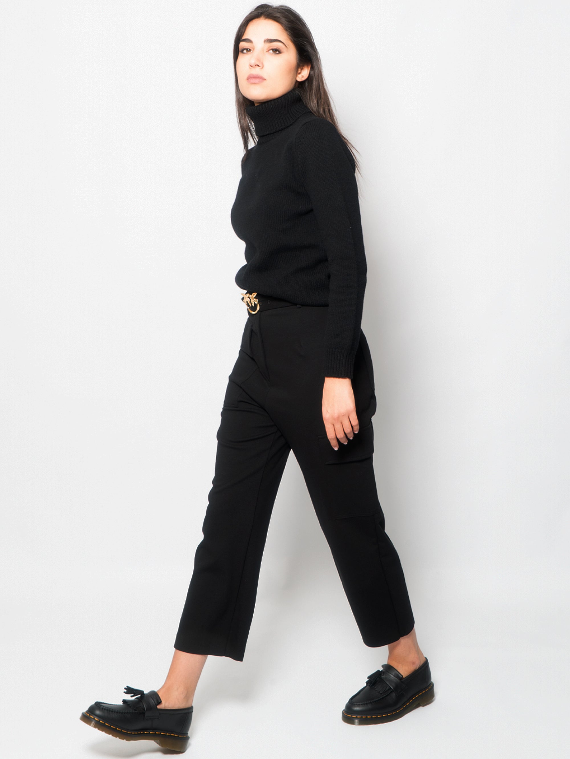 Black Techno Viscose Fabric Stitch Trousers